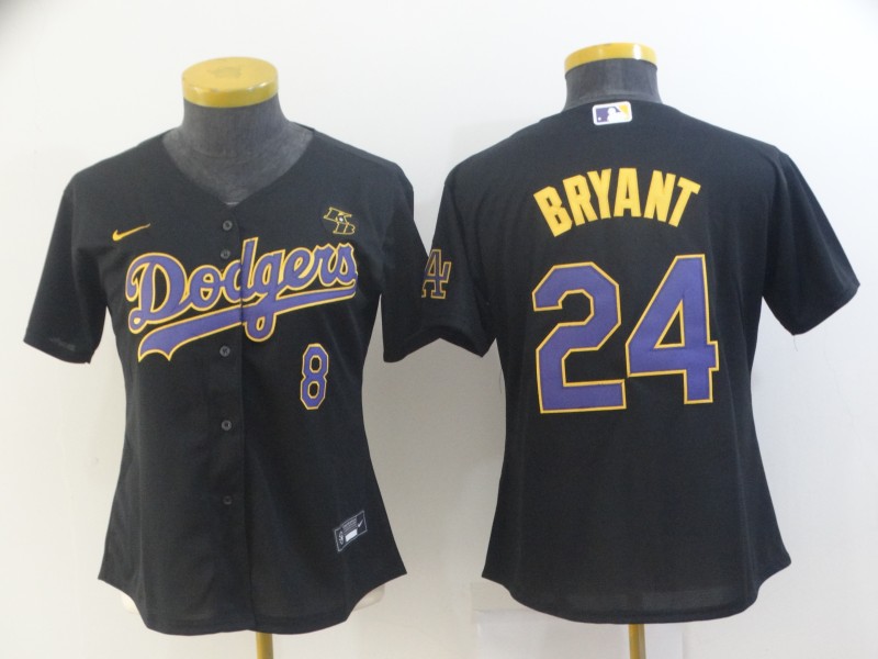 Women's Los Angeles Dodgers Front #8 Back #24 Kobe Bryant Throwback Black With KB Patch Cool Base Stitched Jersey(Run Small)